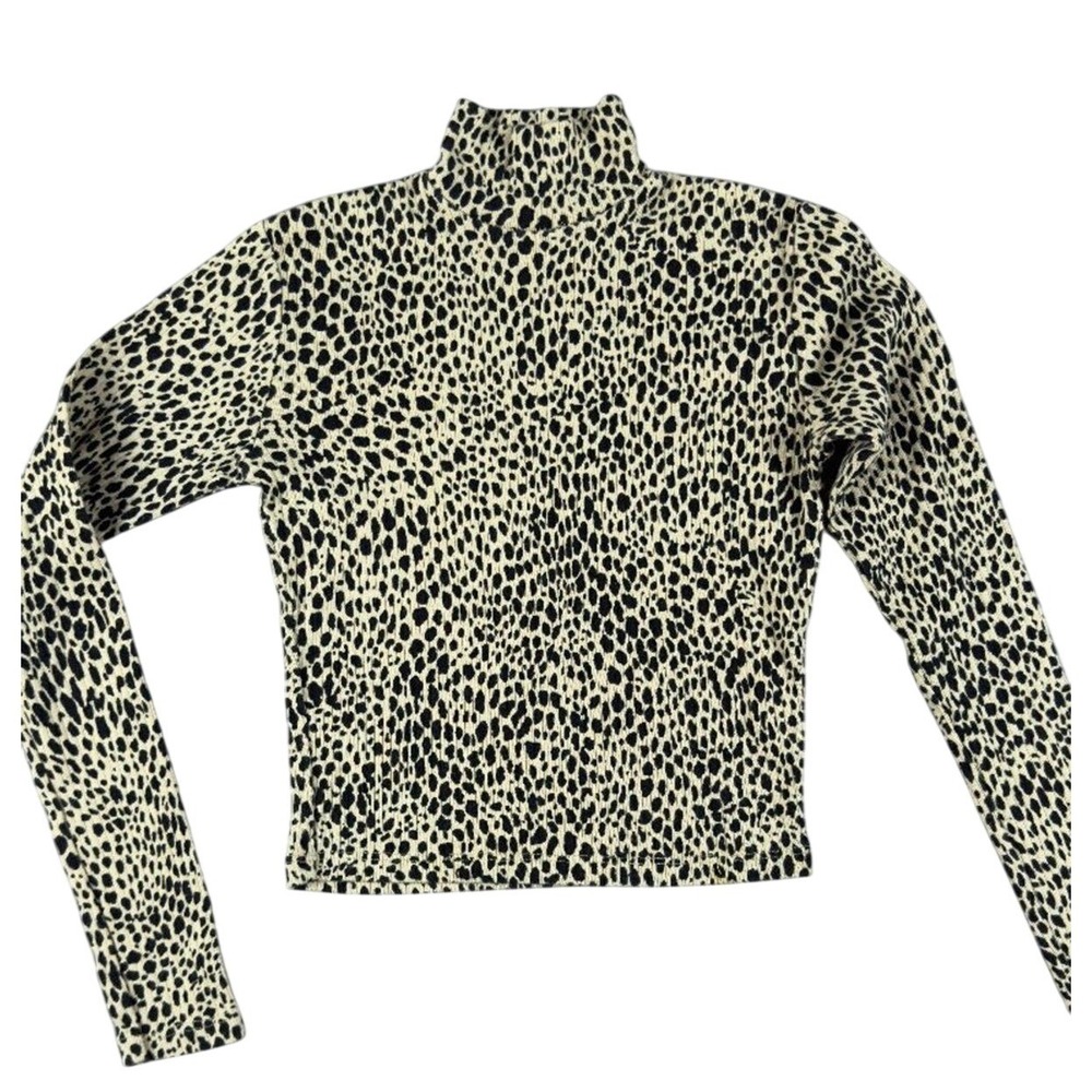 Brandy Melville Mock Neck Cheetah Print Long Sleeve Top